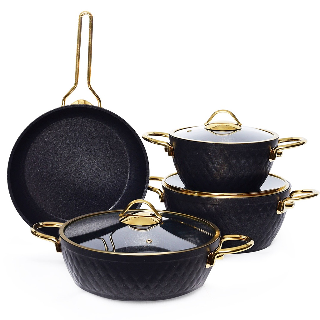 Batterie De Cuisine Vivaldi Lidya Diamond 7 Pièces Granite Noir