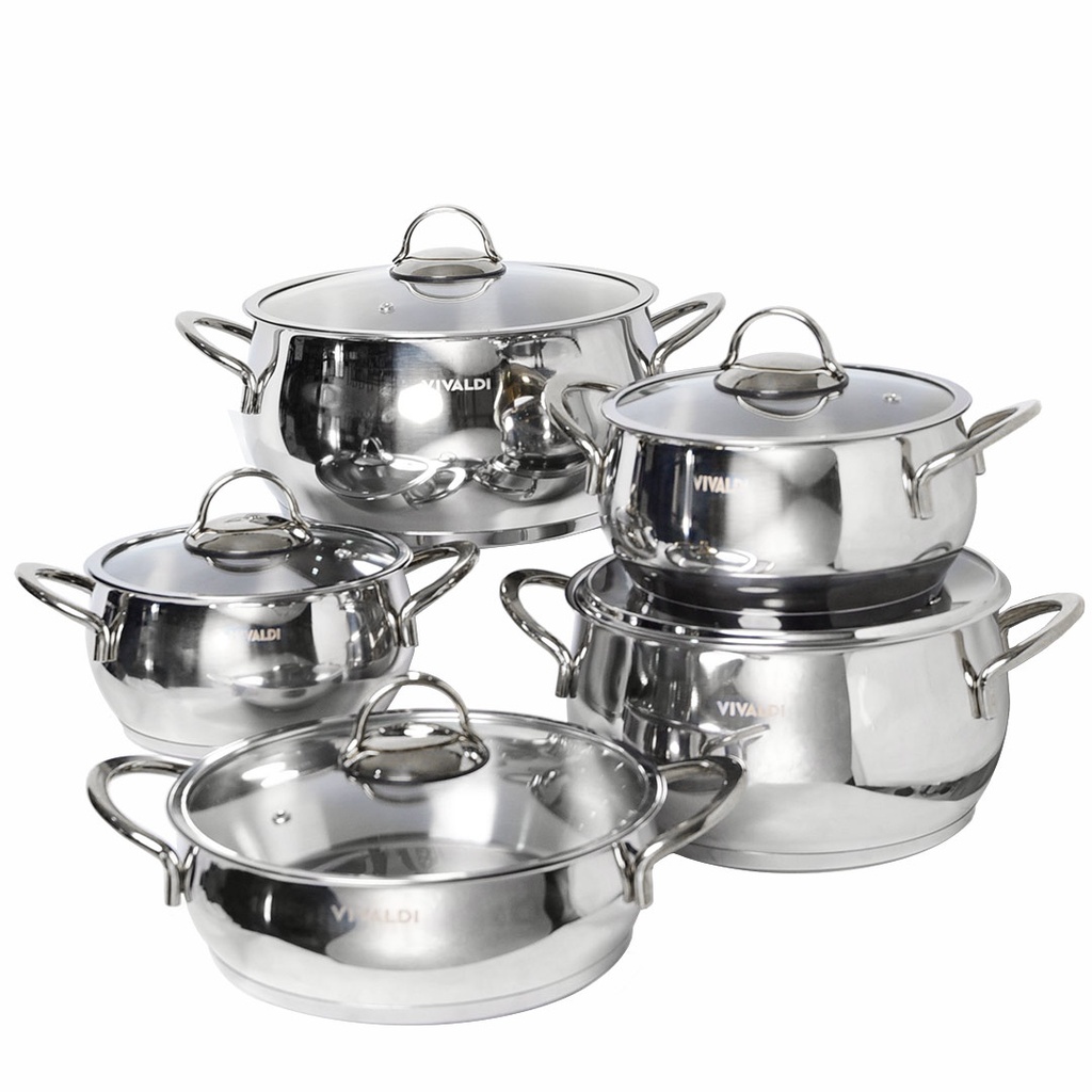 Batterie De Cuisine Vivaldi Rana 10 pieces En Inox 18/10 Argent