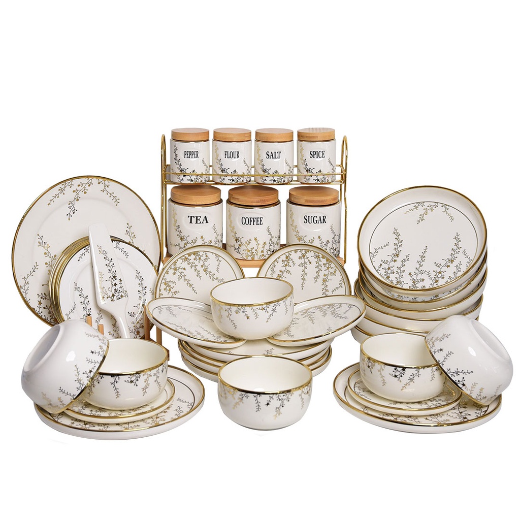 Service à Table en Porcelaine 39 Pièces Golden House Doré 